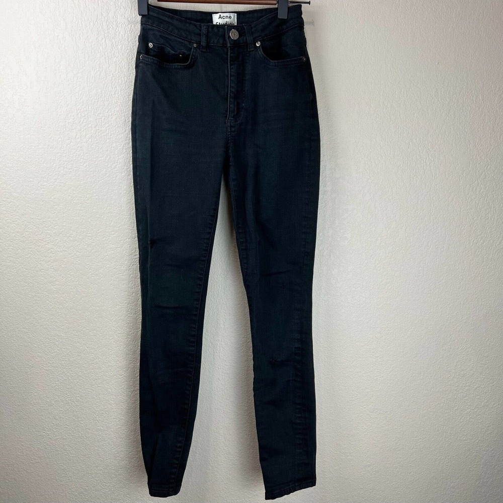 Acne Studios Womens Skinny Jeans Mid‎ Rise Stretch Denim Size 26 Pin Black Crop